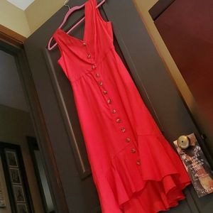 Red button down midi dress with cut out. Size Small New with tag